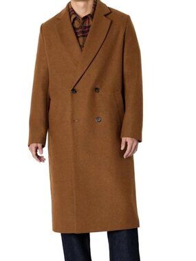 NWT! TOMMY HILFIGER $485 Mens Camel Double Breasted Wool Blend Long Coat 48L
